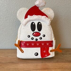 Loungefly Mickey Festive Snowman Backpack - White and Red